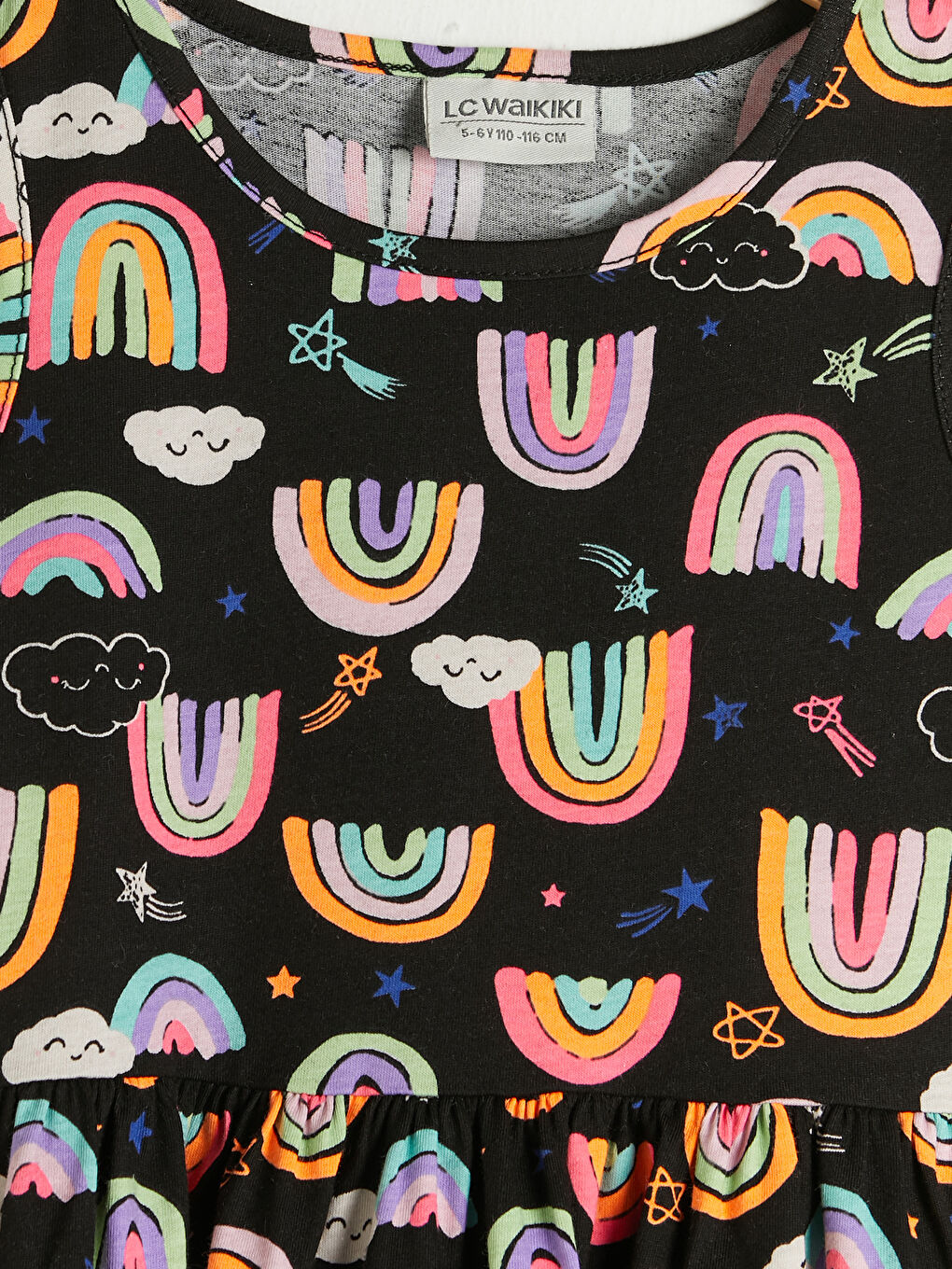 Платье для девочки из хлопка с круглым вырезом и принтом-2