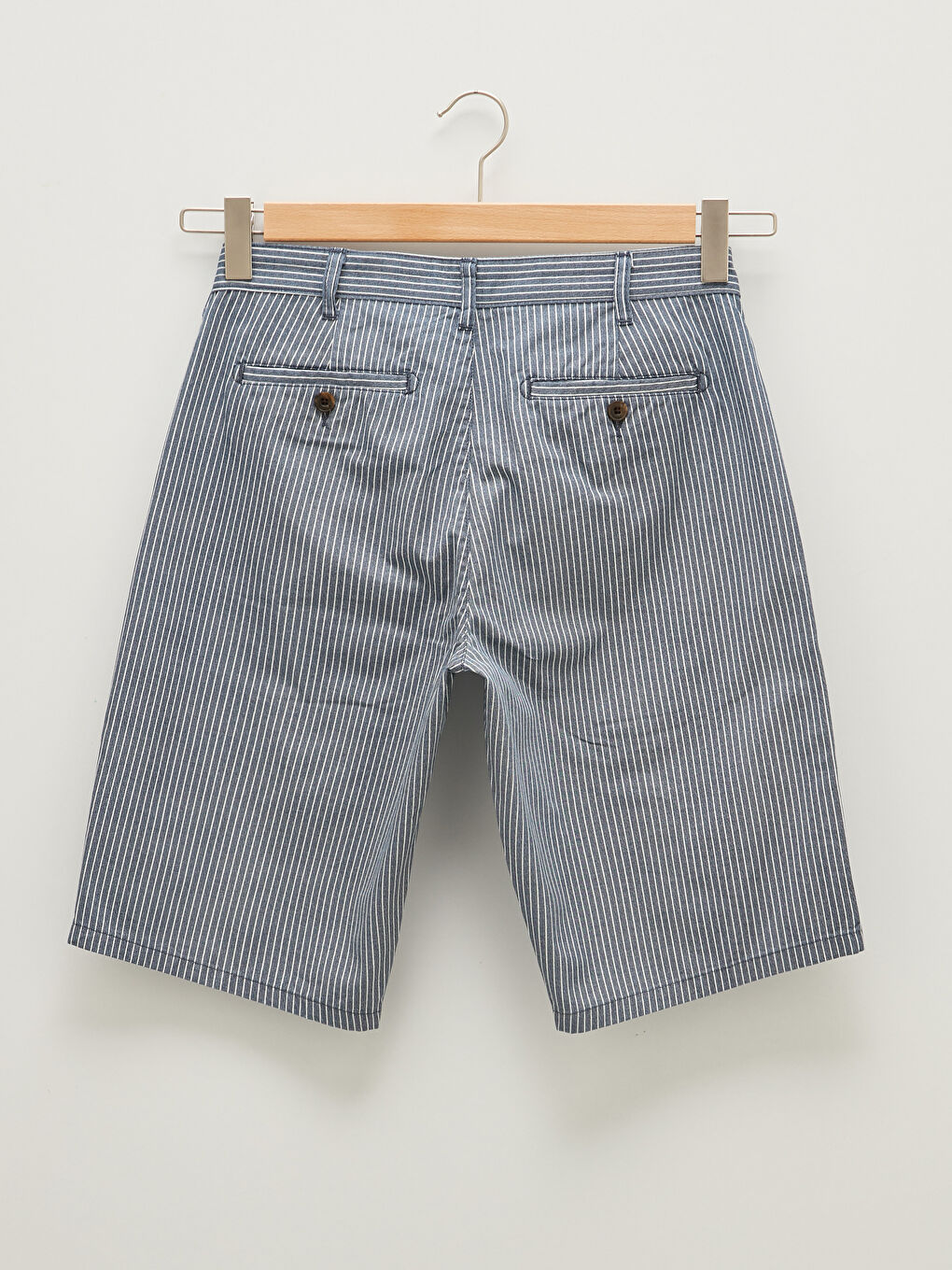 Lacivert Standart Kalıp Çizgili Gabardin Erkek Şort-6