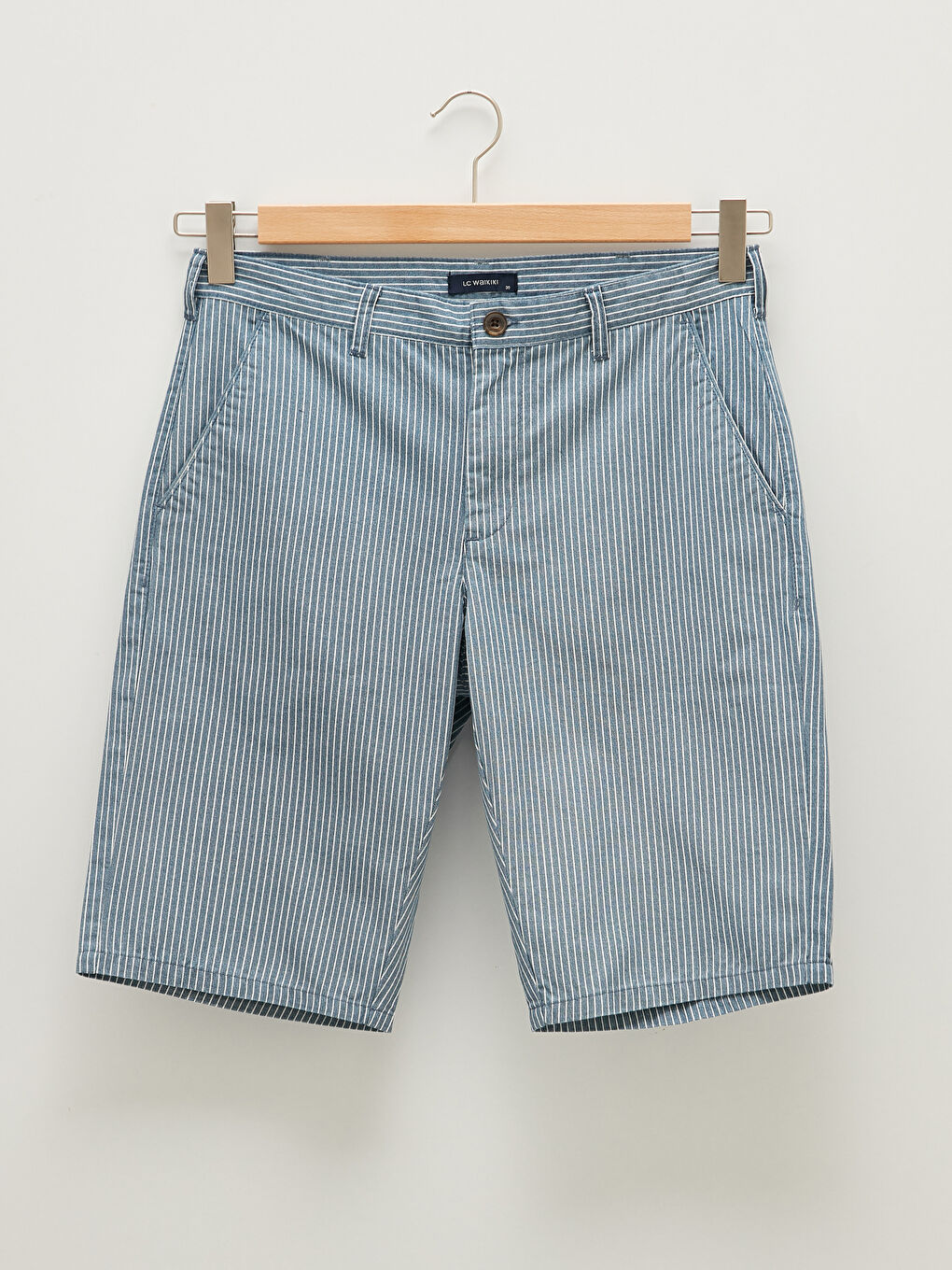 İndigo Standart Kalıp Çizgili Gabardin Erkek Şort-4