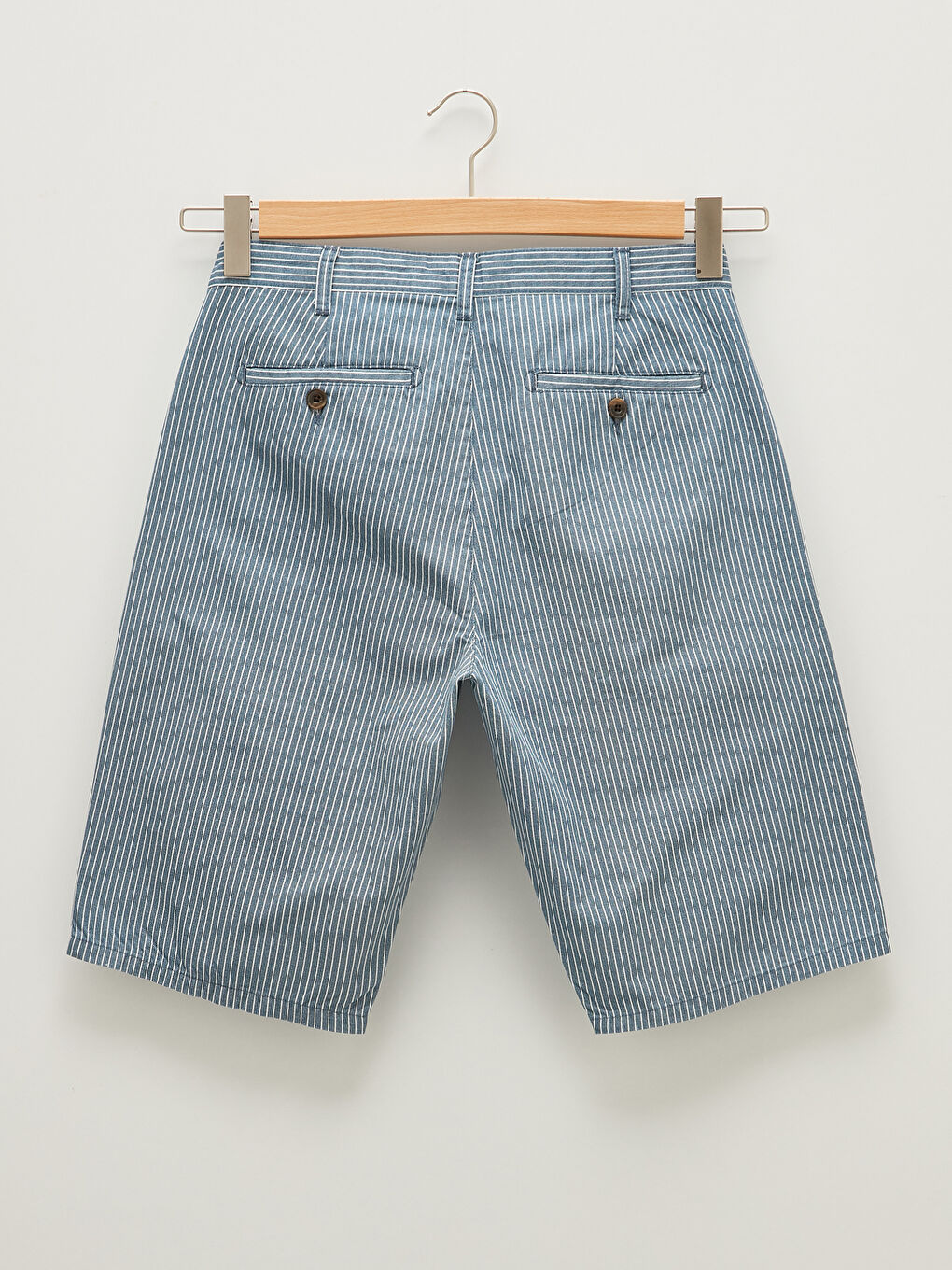 İndigo Standart Kalıp Çizgili Gabardin Erkek Şort-5