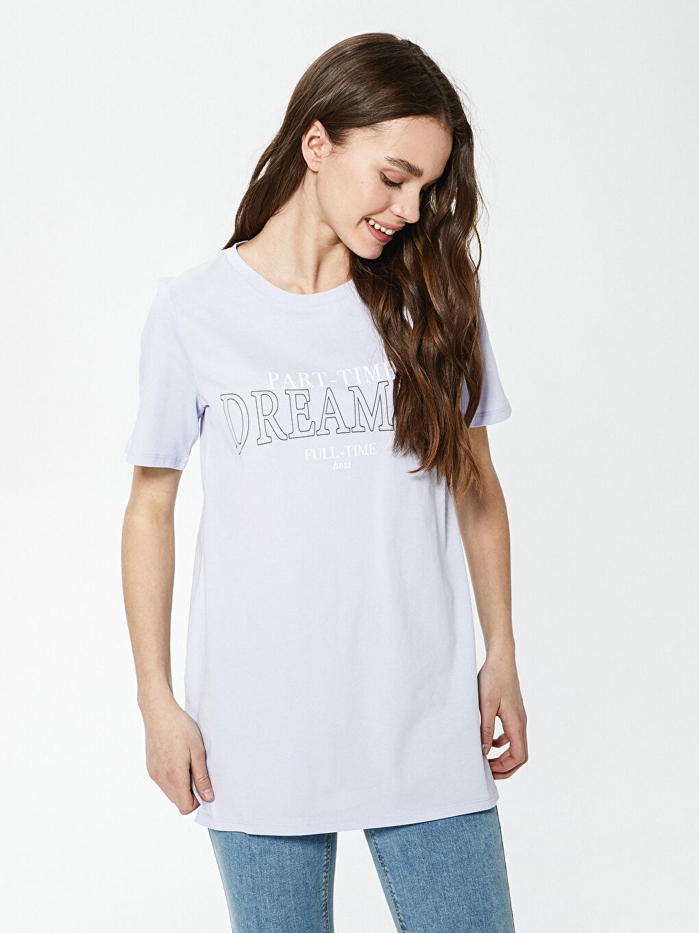 Футболка с круглым вырезом, с принтом, с коротким рукавом, из хлопка, для женщин