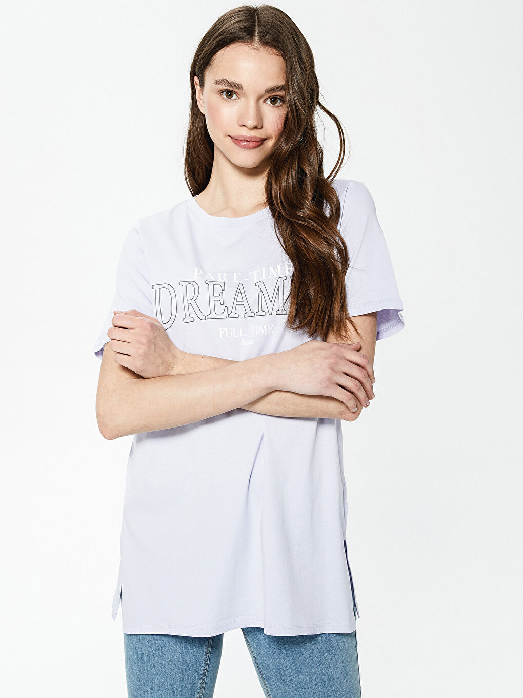 Футболка с круглым вырезом, с принтом, с коротким рукавом, из хлопка, для женщин-1