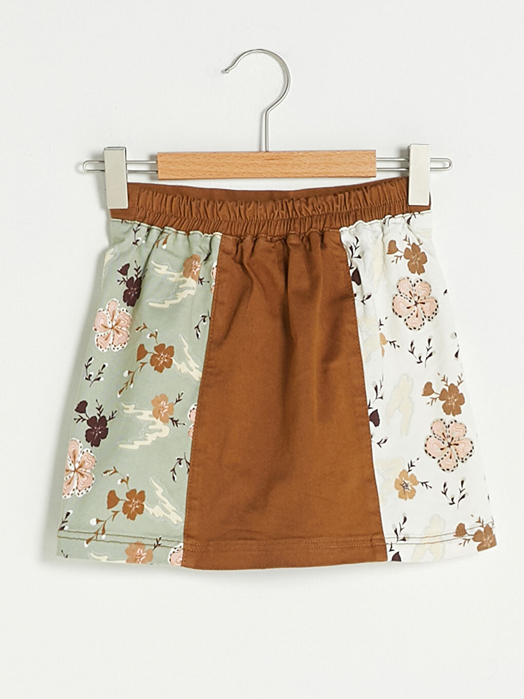 Jupe Fille en Gabardine à Motif Floral avec Taille Élastique