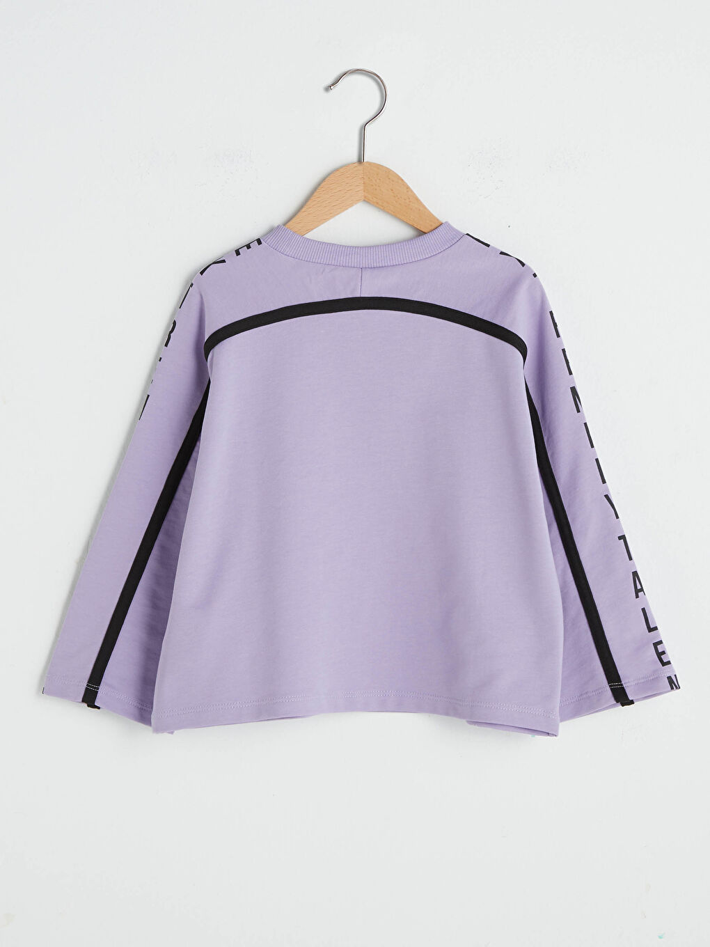 Lila Bisiklet Yaka Yazı Baskılı Uzun Kollu Kız Çocuk Sweatshirt-1