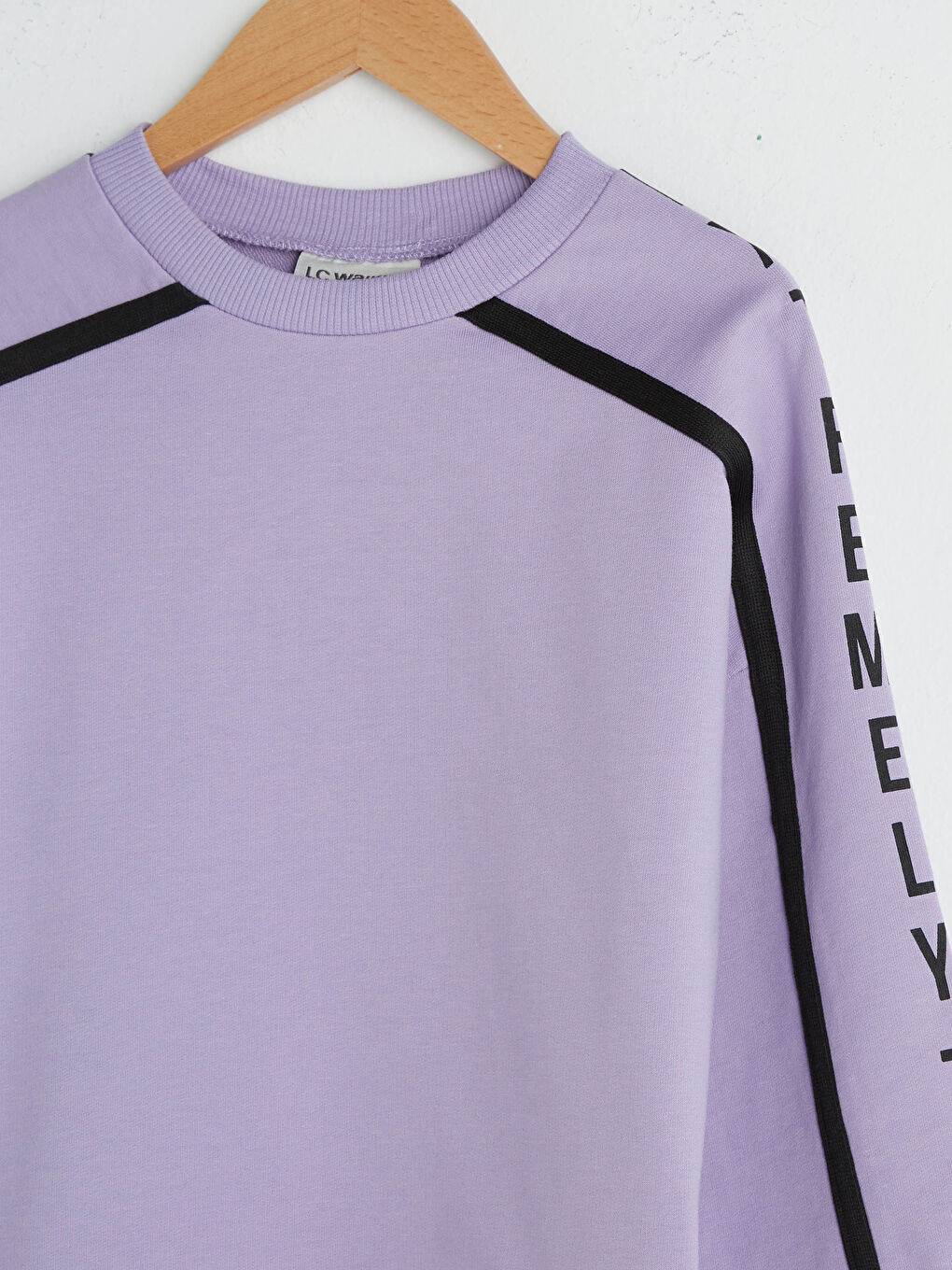 Lila Bisiklet Yaka Yazı Baskılı Uzun Kollu Kız Çocuk Sweatshirt-2