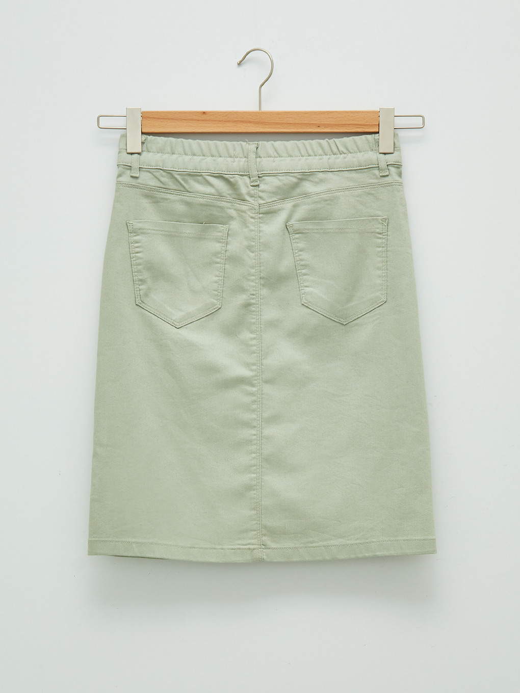 Yeşil Beli Lastikli Cep Detaylı Gabardin Kumaş Kadın Etek-7