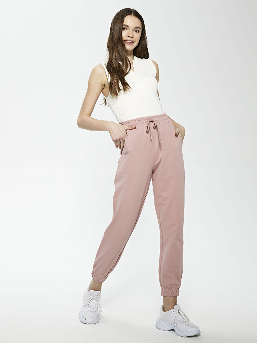 Pantaloni de Trening pentru Femei cu Buzunar Detaliat și Talie Elastică-1