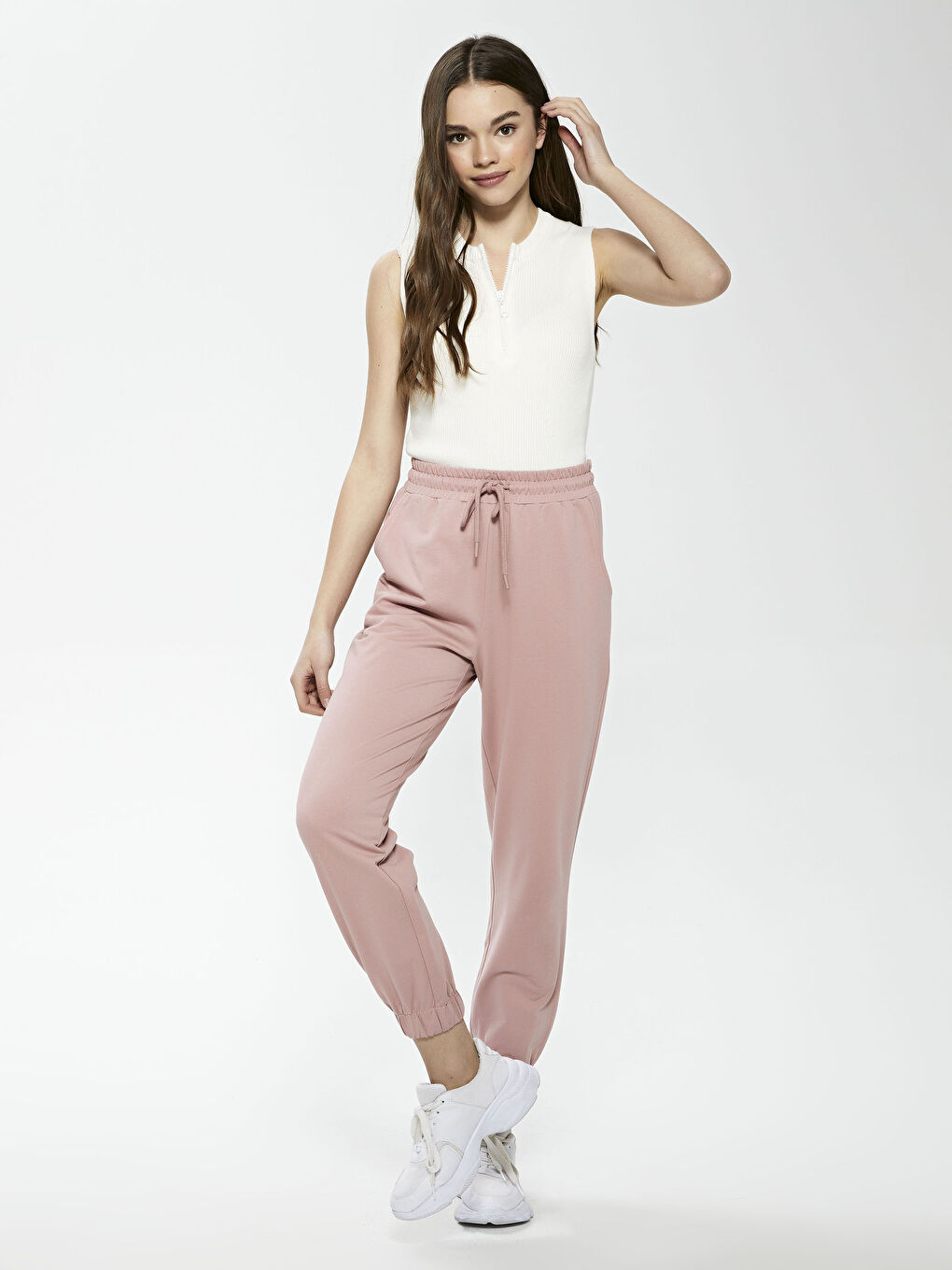 Pantaloni de Trening pentru Femei cu Buzunar Detaliat și Talie Elastică-2