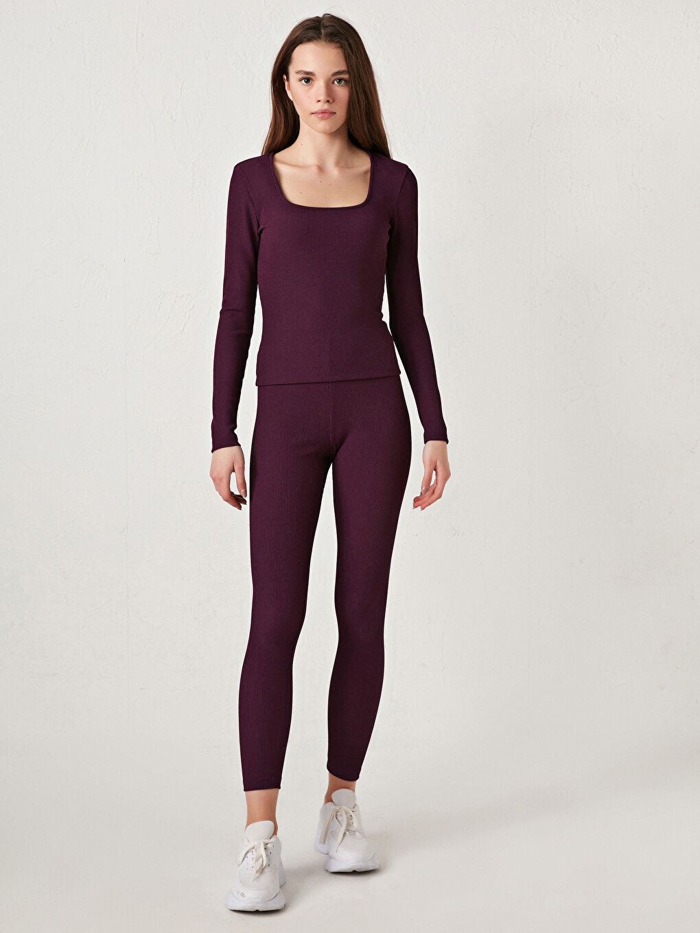 Majica sa kvadratnom kragnom, jednostavna, dugi rukav za žene-2