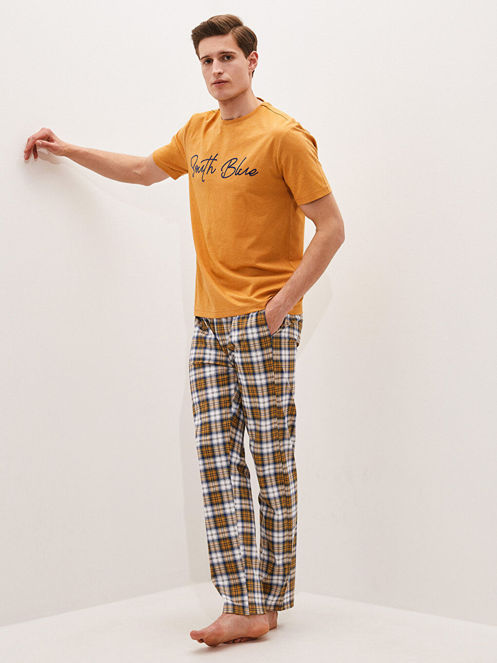 Sarı Standart Kalıp Erkek Pijama Takımı-1