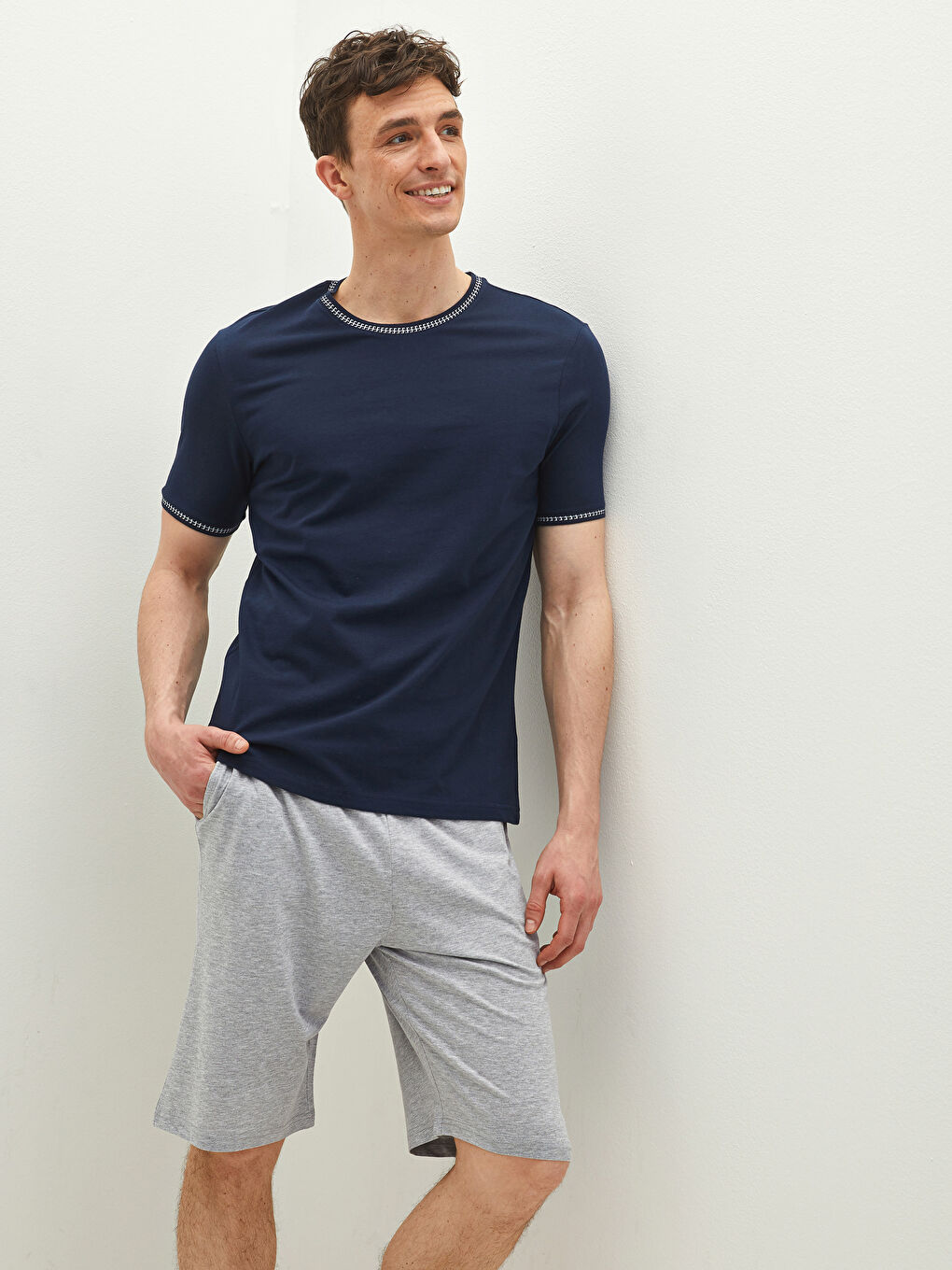 Lacivert Standart Kalıp Erkek Şortlu Pijama Takımı-1