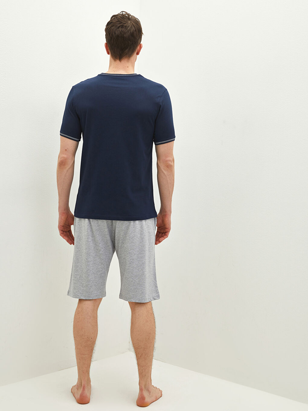 Lacivert Standart Kalıp Erkek Şortlu Pijama Takımı-3
