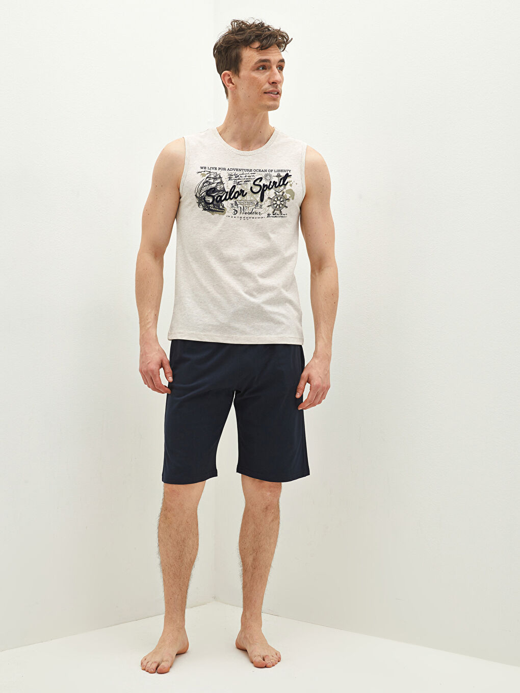 طقم بيجامة قصير عادي للرجال-1