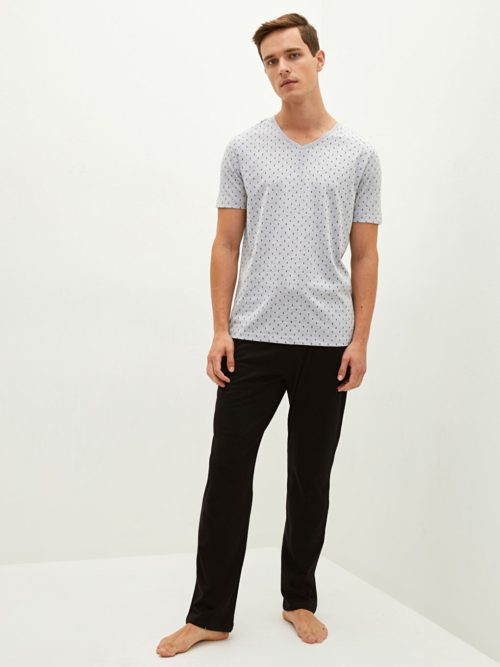 Gri Standart Kalıp Erkek Pijama Takımı-3