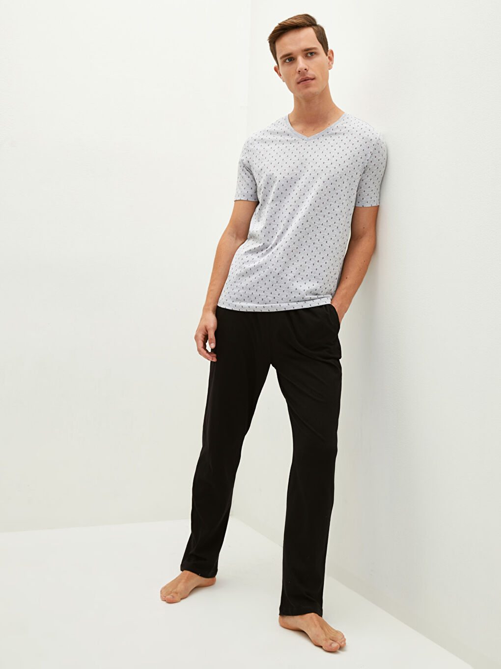 Gri Standart Kalıp Erkek Pijama Takımı-4