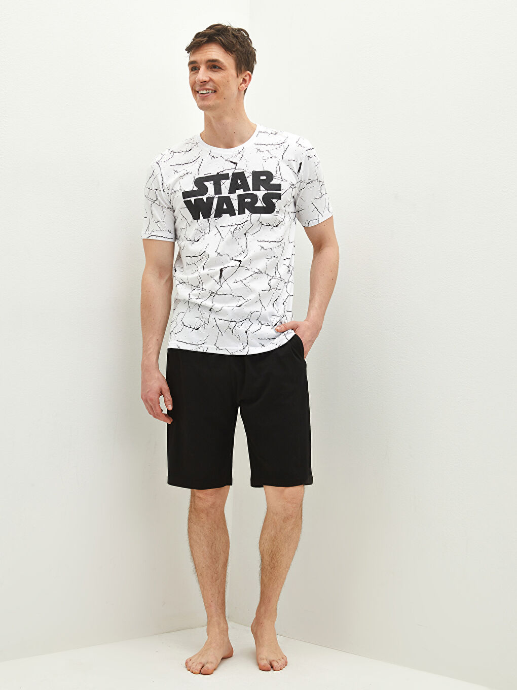 Beyaz Standart Kalıp Erkek Şortlu Pijama Takımı