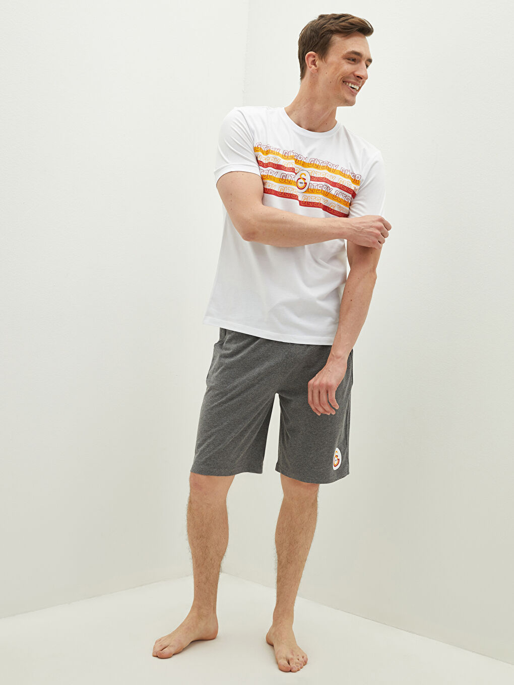Antrasit Standart Kalıp Erkek Şortlu Pijama Takımı-1