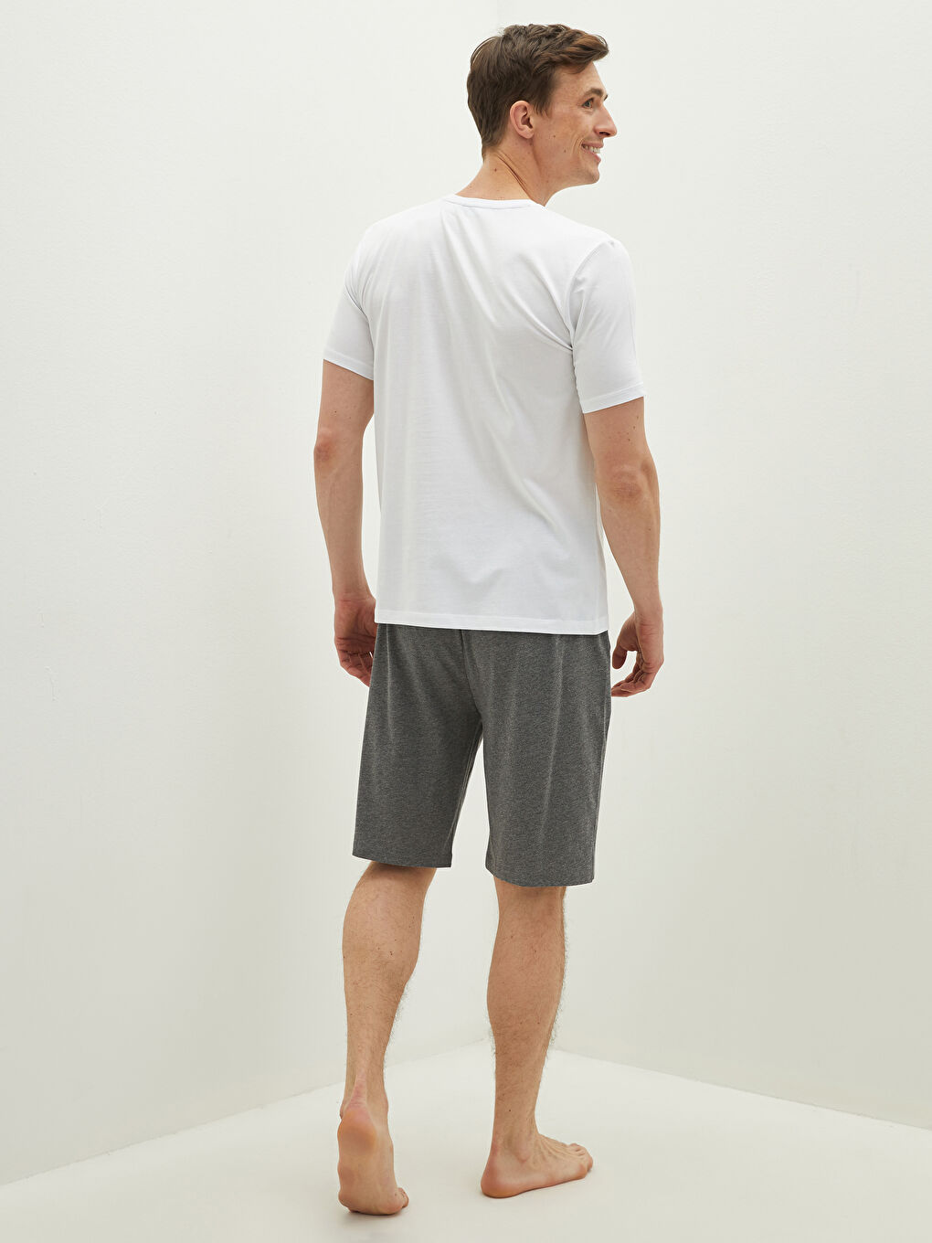Antrasit Standart Kalıp Erkek Şortlu Pijama Takımı-4