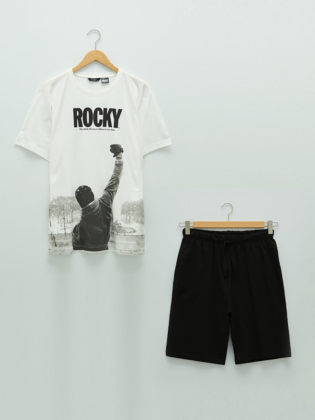 Ekru Standart Kalıp Erkek Şortlu Pijama Takımı-6