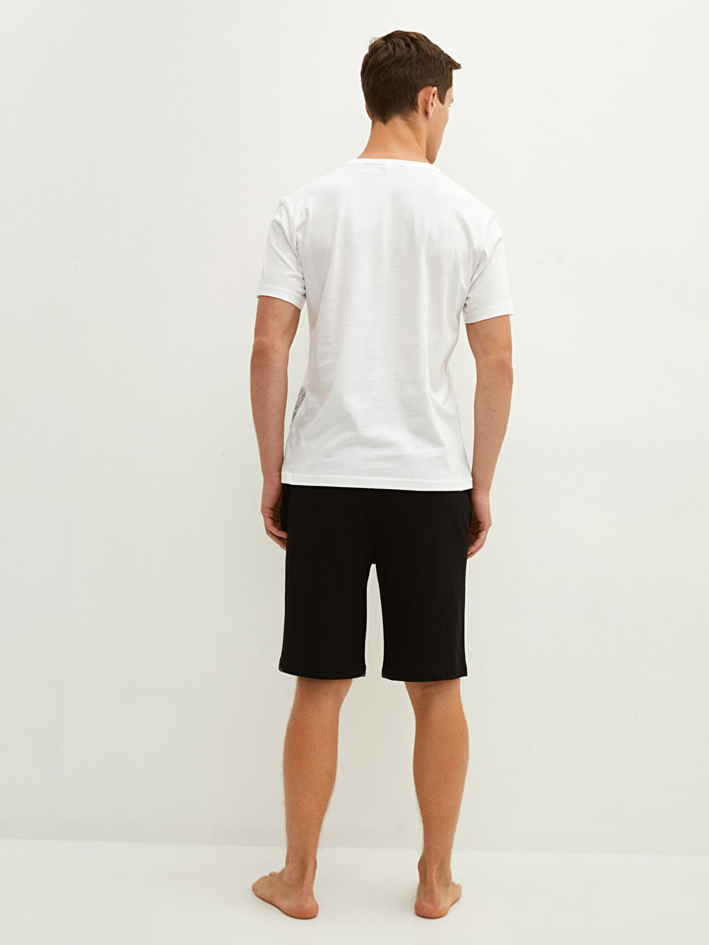 Ekru Standart Kalıp Erkek Şortlu Pijama Takımı-4