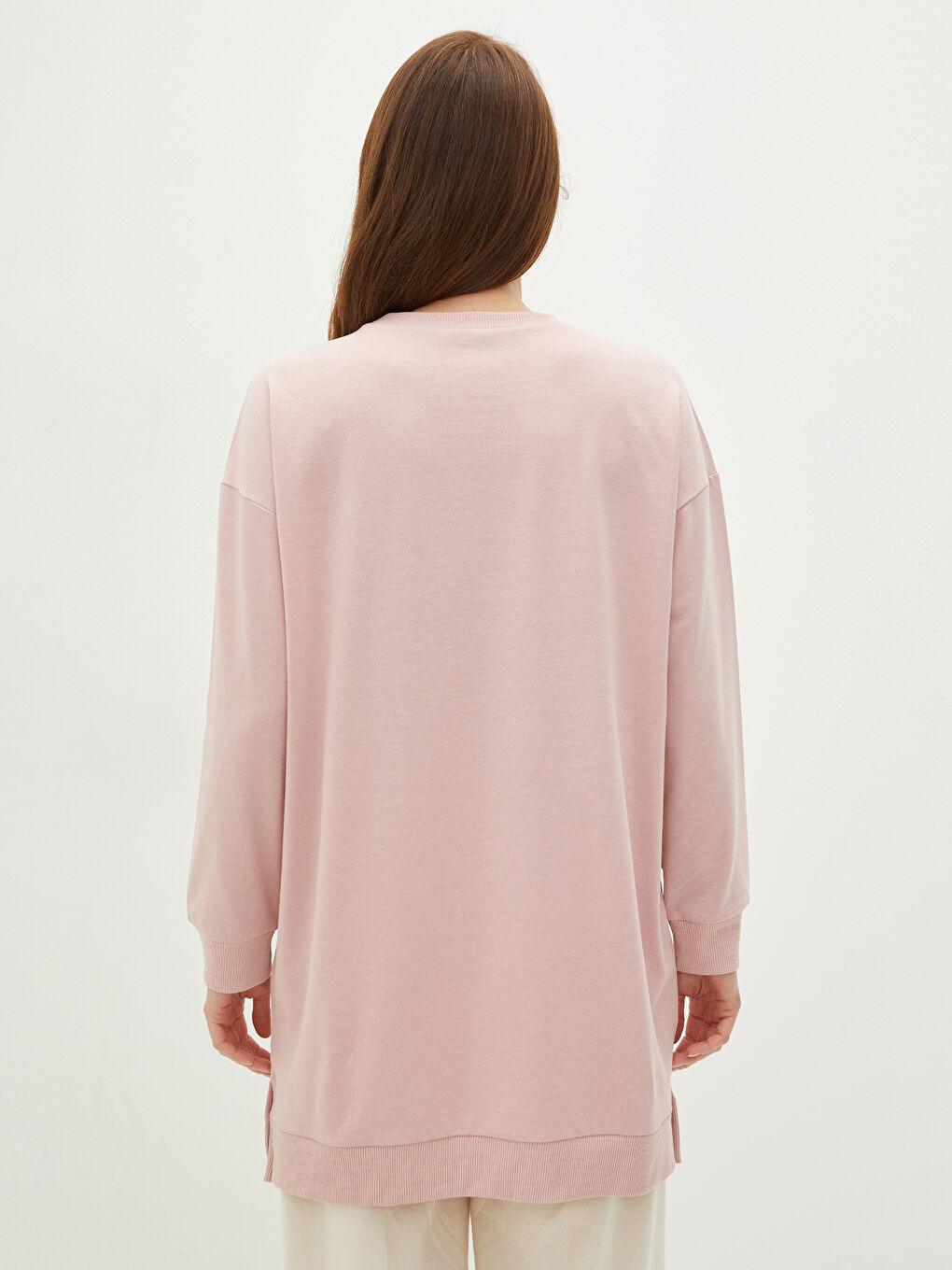 Pembe Bisiklet Yaka Baskılı Uzun Kollu Kadın Tunik-3