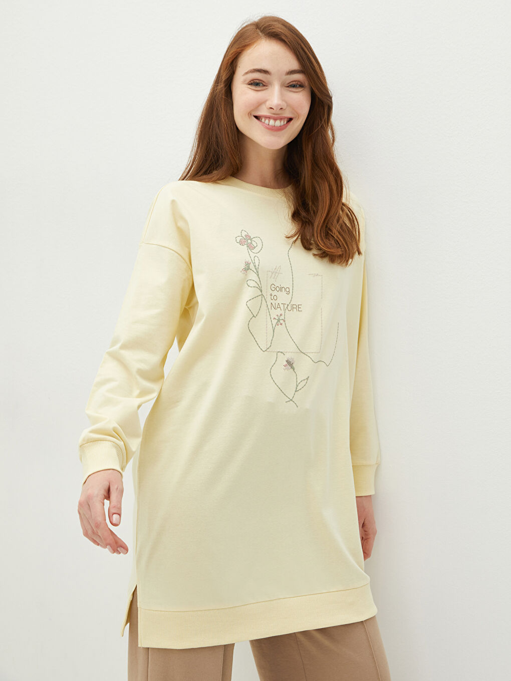 Crew Neck Printed Long Sleeve Women's Tunic-4