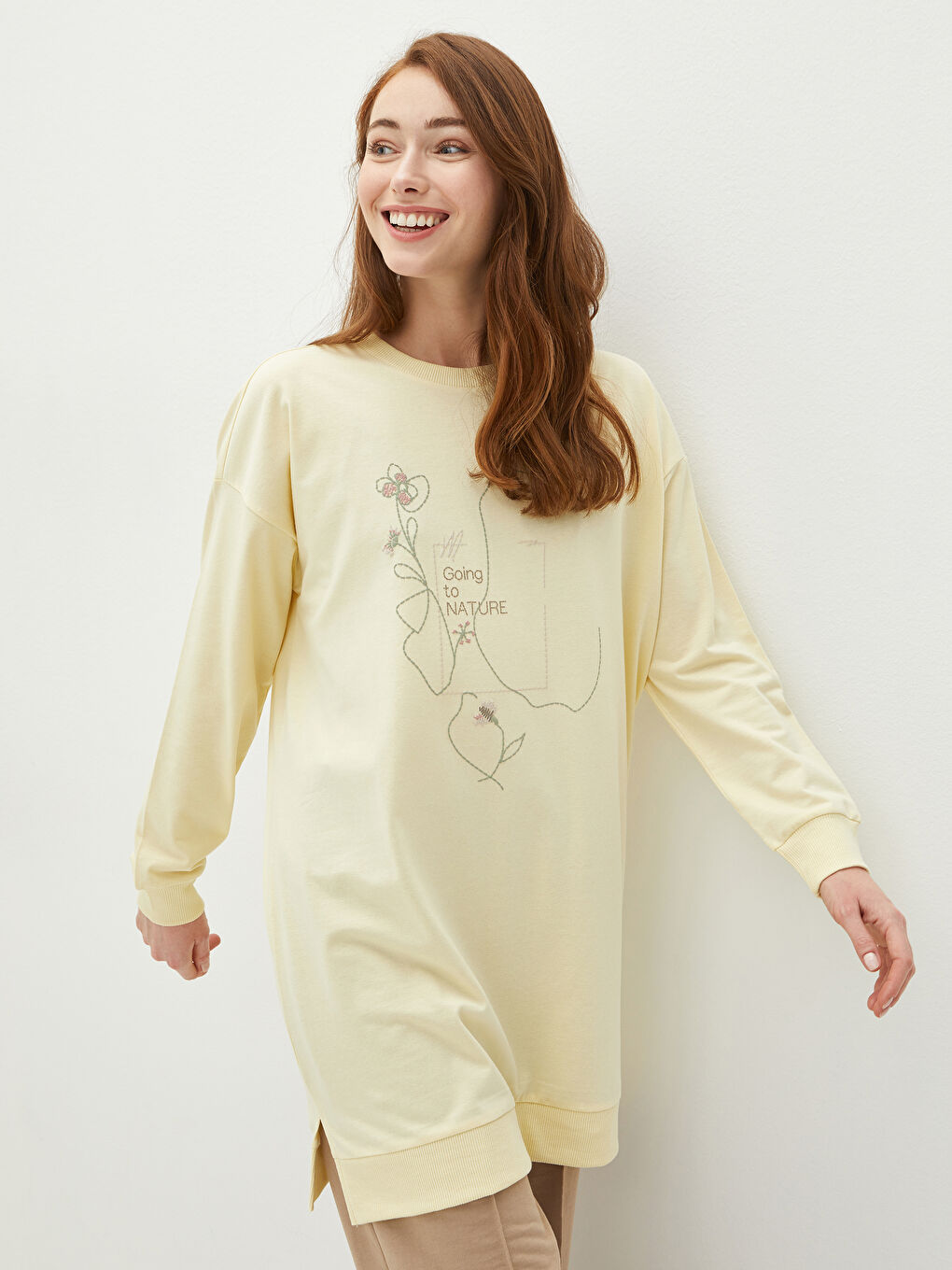 Crew Neck Printed Long Sleeve Women's Tunic
