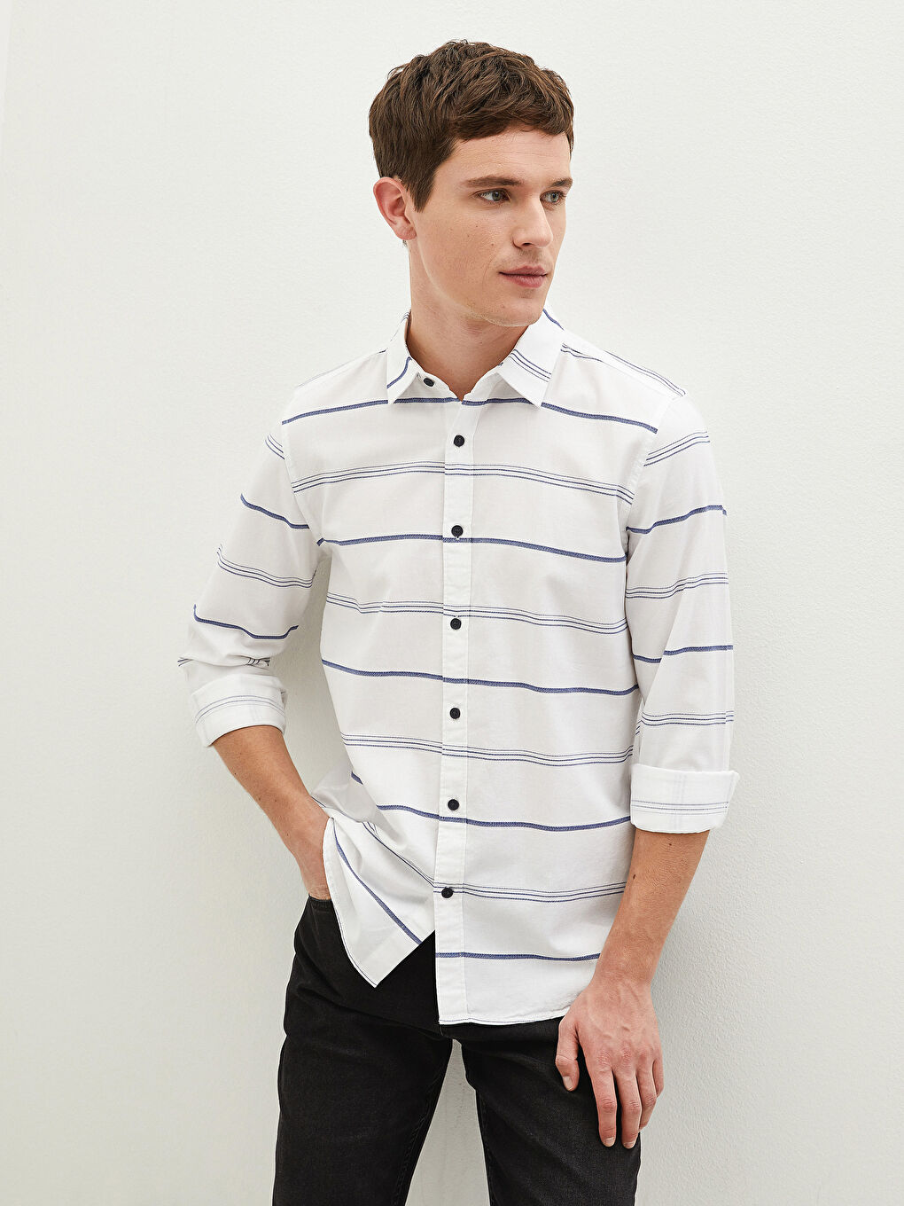 Slim Fit Long Sleeve Striped Men's Shirt -S1FU70Z8-LJX