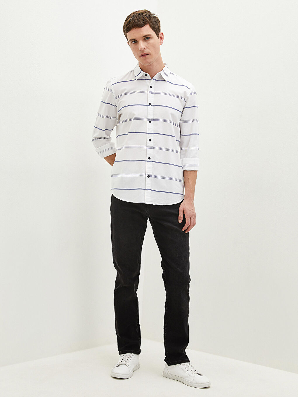 Slim Fit Long Sleeve Striped Men's Shirt -S1FU70Z8-LJX