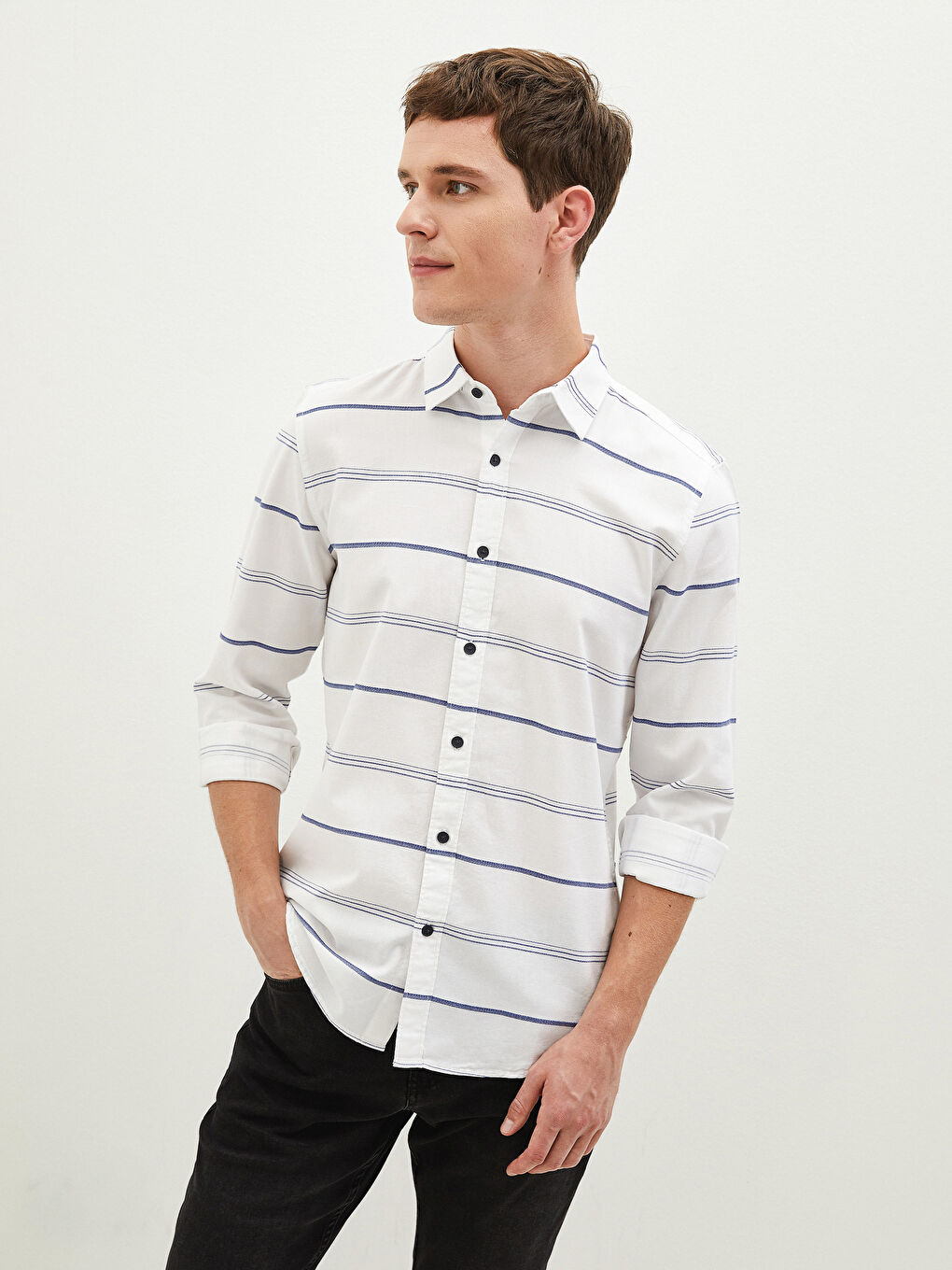 Slim Fit Long Sleeve Striped Men's Shirt -S1FU70Z8-LJX