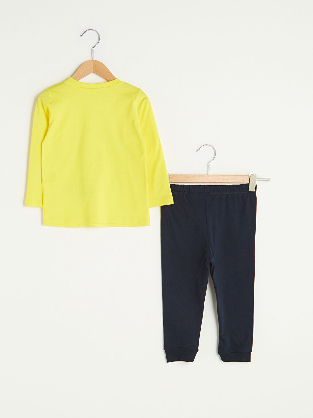 Sarı Bisiklet Yaka Uzun Kollu Fenerbahçe Amblemli Erkek Bebek Pijama Takımı-1