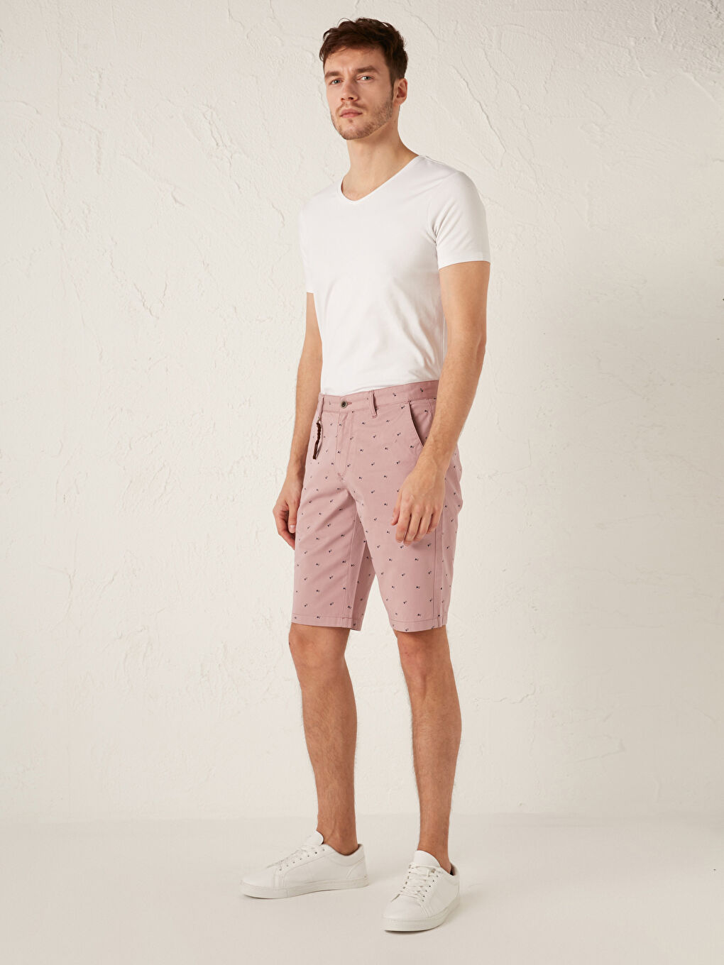 Pembe Slim Fit Gabardin Erkek Şort-2