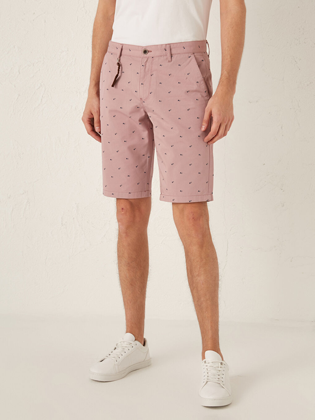 Pembe Slim Fit Gabardin Erkek Şort-3