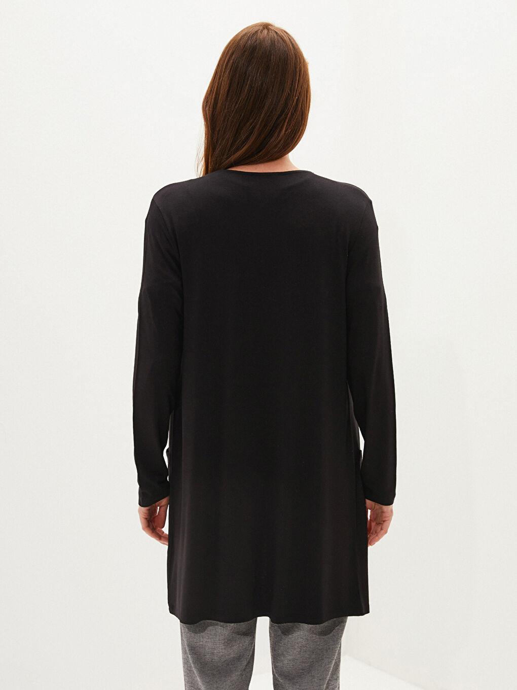 Siyah V Yaka Düz Uzun Kollu Viskon Kadın Hırka-5