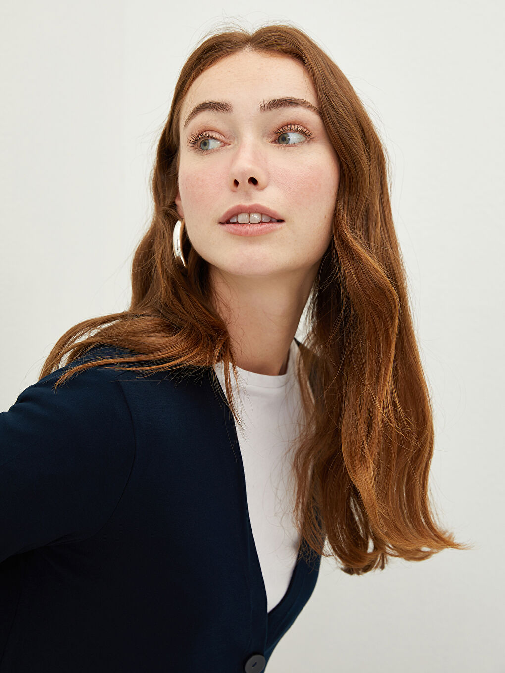 Lacivert V Yaka Düz Uzun Kollu Viskon Kadın Hırka-3