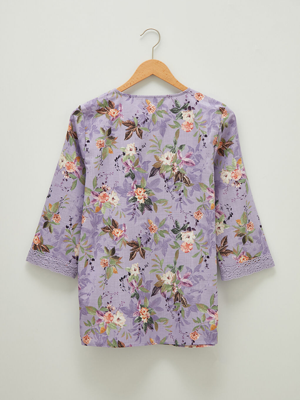 بلوزة قطنية مطبوعة بنقشة زهرية بياقة عالية للسيدات-7