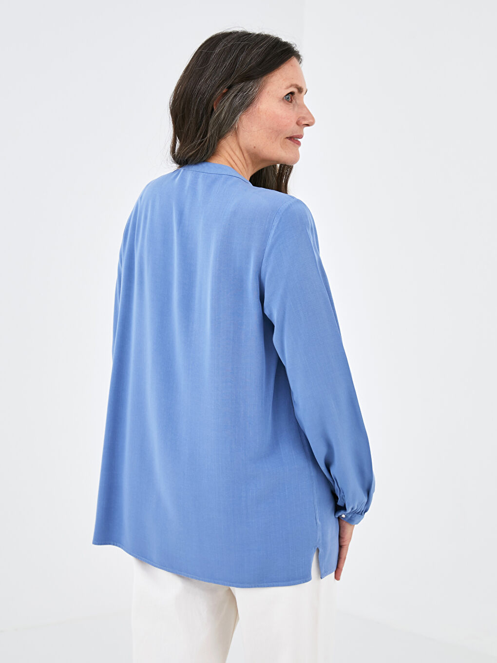 Button Detailed Long Sleeve Viscose Women Blouse-4