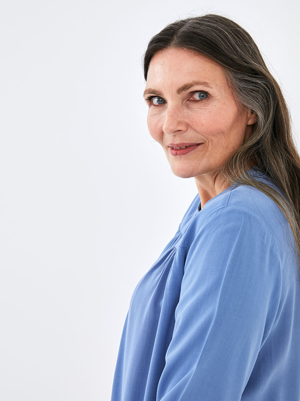 Button Detailed Long Sleeve Viscose Women Blouse-1