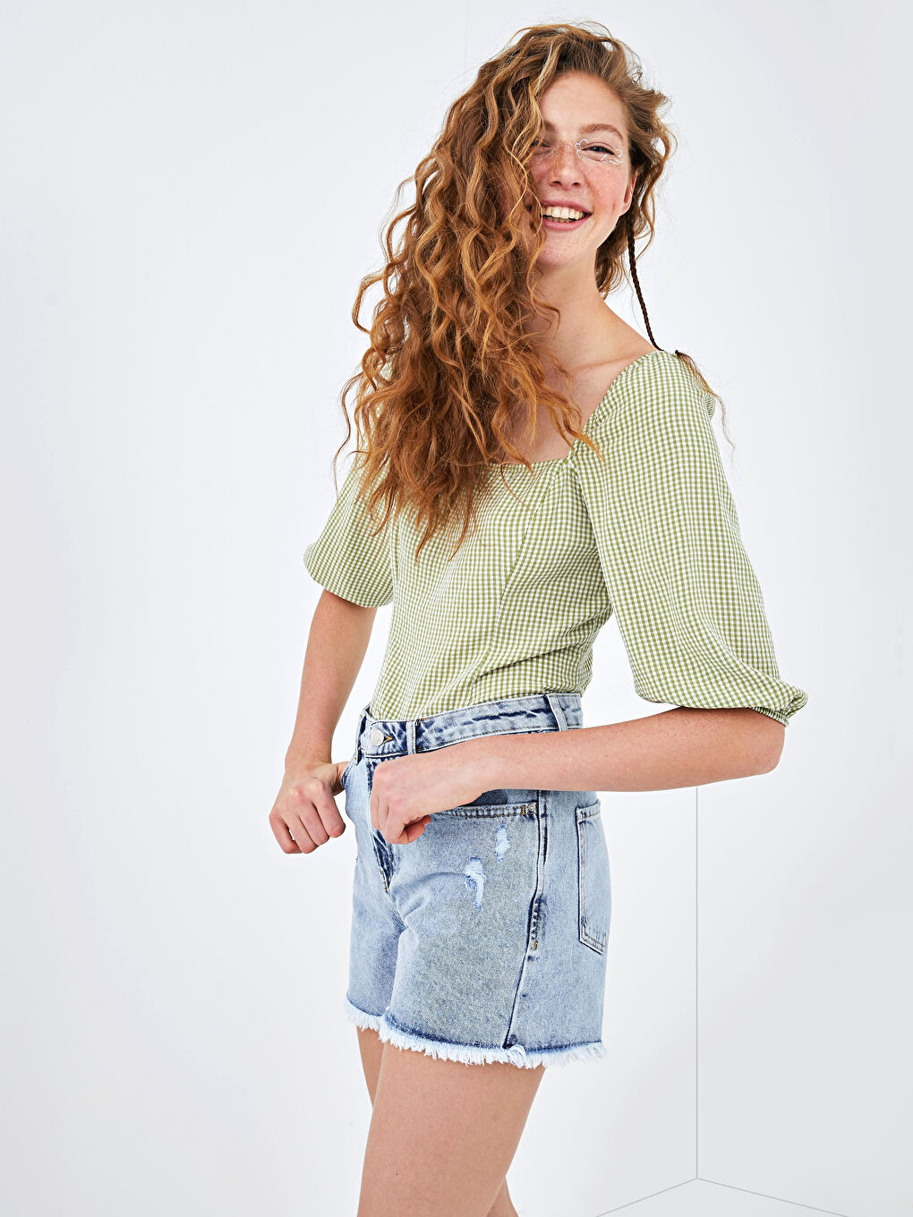 XSIDE Square Neck Plaid Balloon Sleeve Women's Blouse -S1FY15Z8-QT5