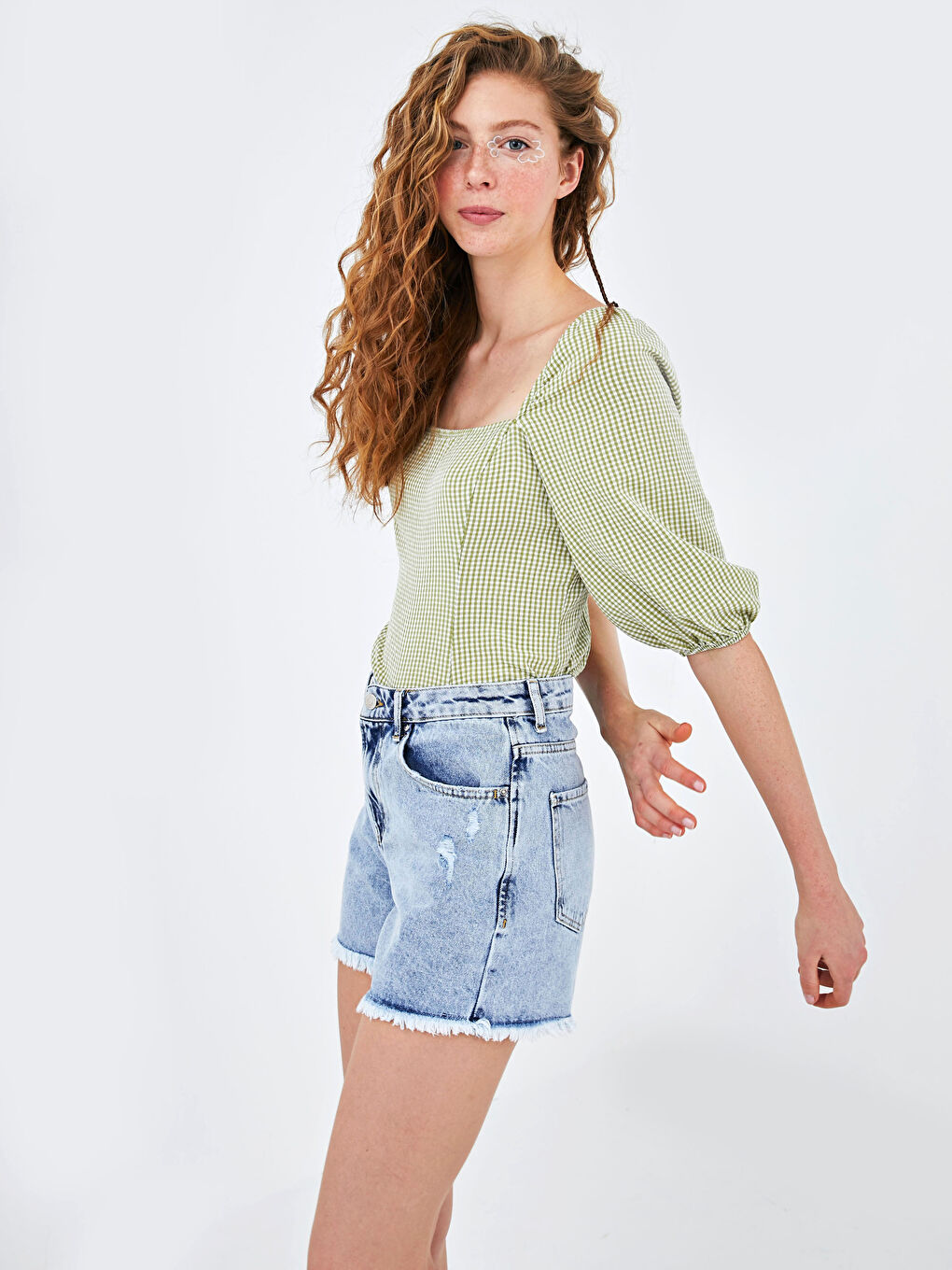 XSIDE Square Neck Plaid Balloon Sleeve Women's Blouse -S1FY15Z8-QT5
