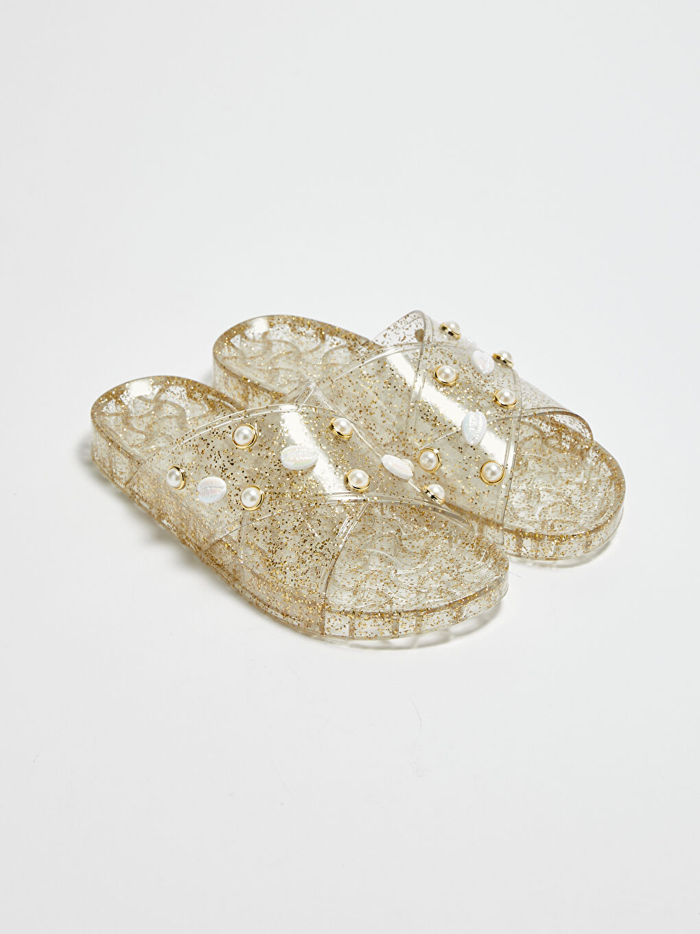 Sarı Deniz Kabuğu İşlemeli Kadın Plaj Terliği