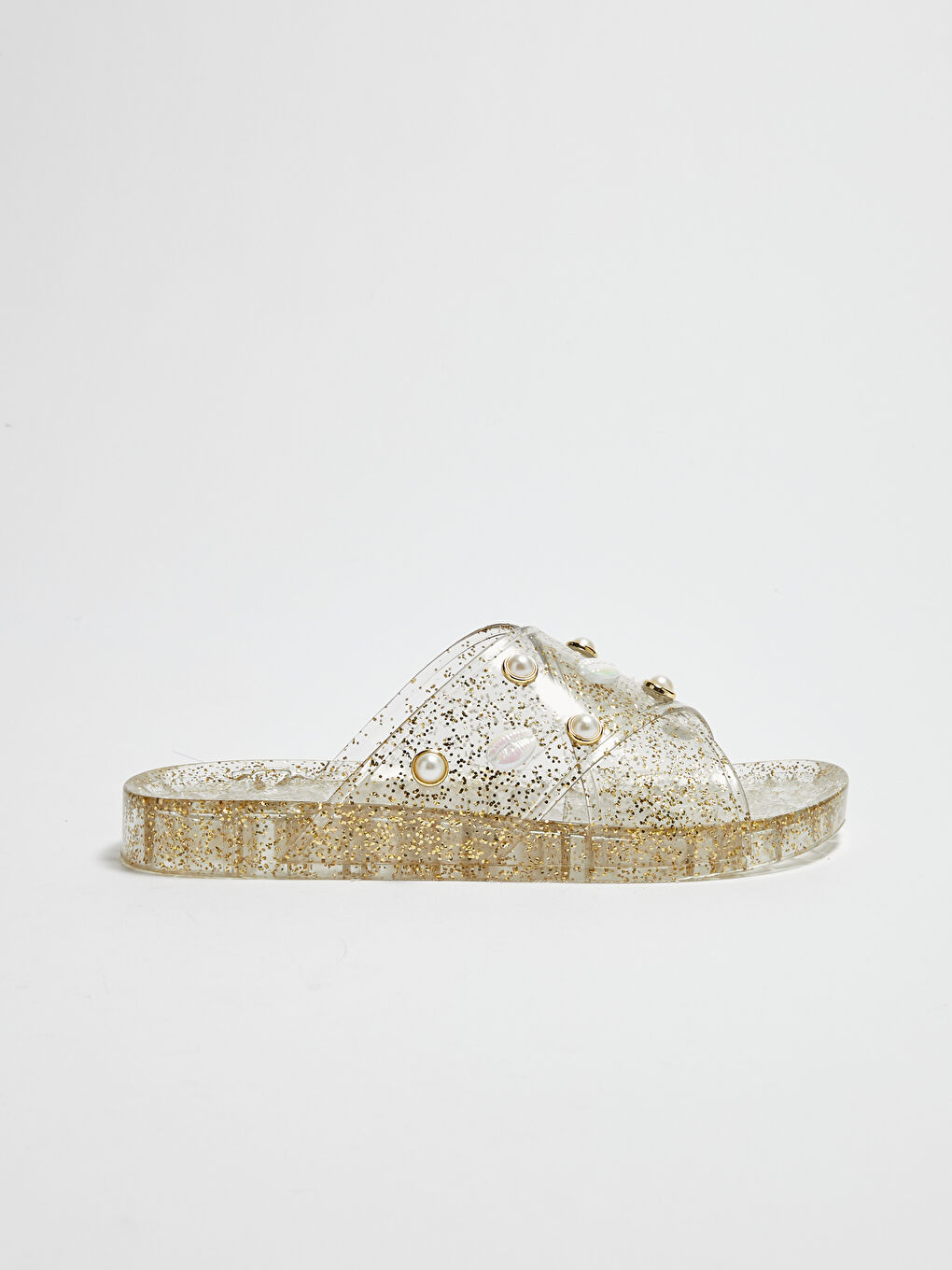 Sarı Deniz Kabuğu İşlemeli Kadın Plaj Terliği-1