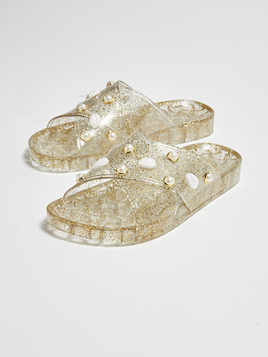 Sarı Deniz Kabuğu İşlemeli Kadın Plaj Terliği-3