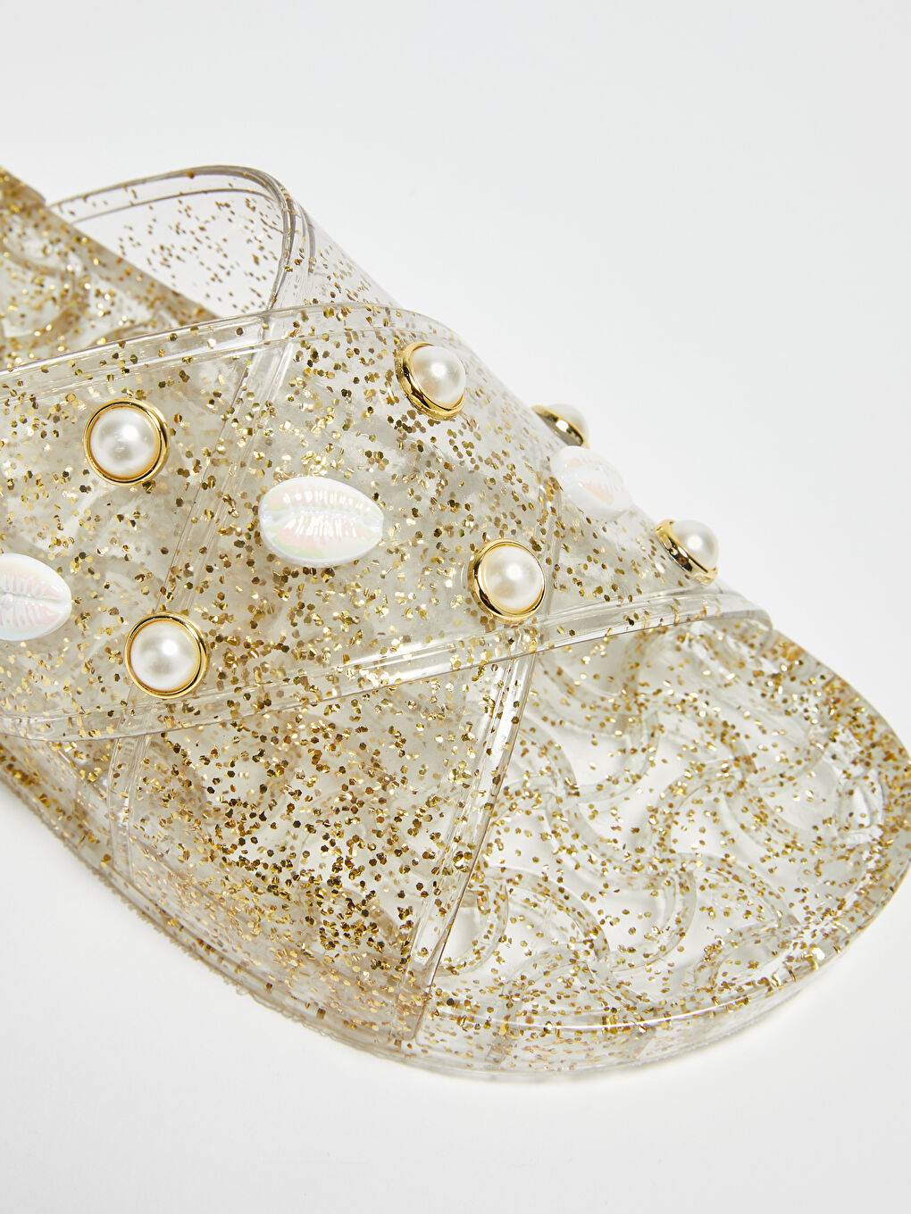 Sarı Deniz Kabuğu İşlemeli Kadın Plaj Terliği-4