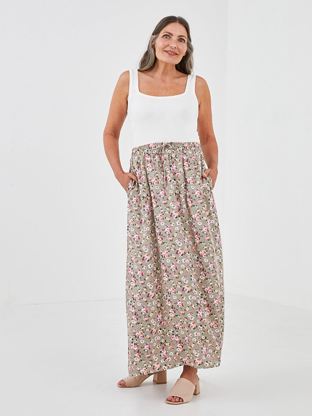 Elastic Waist Patterned A-Cut Belmando Fabric Women's Skirt-1