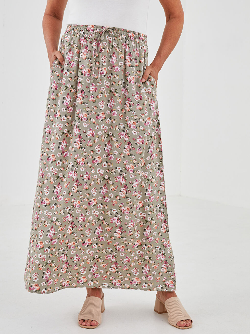 Elastic Waist Patterned A-Cut Belmando Fabric Women's Skirt-2