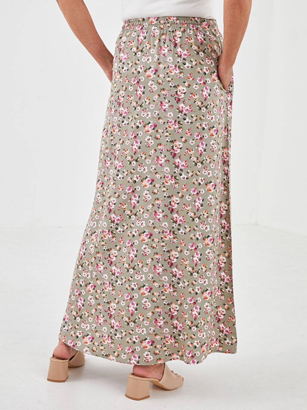 Elastic Waist Patterned A-Cut Belmando Fabric Women's Skirt-3