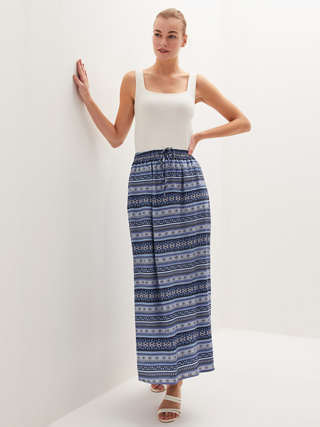 Elastic Waist Patterned A-Cut Belmando Fabric Women's Skirt