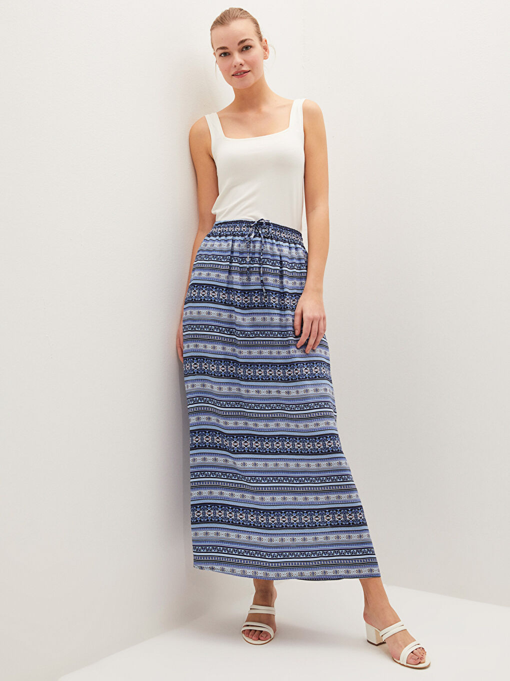 Elastic Waist Patterned A-Cut Belmando Fabric Women's Skirt-1