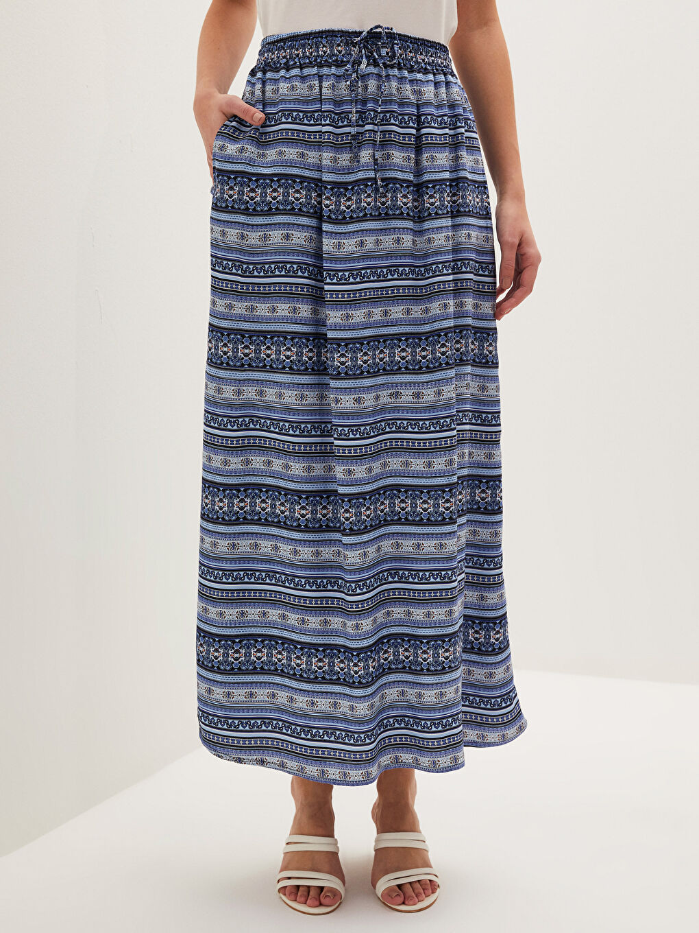 Elastic Waist Patterned A-Cut Belmando Fabric Women's Skirt-2